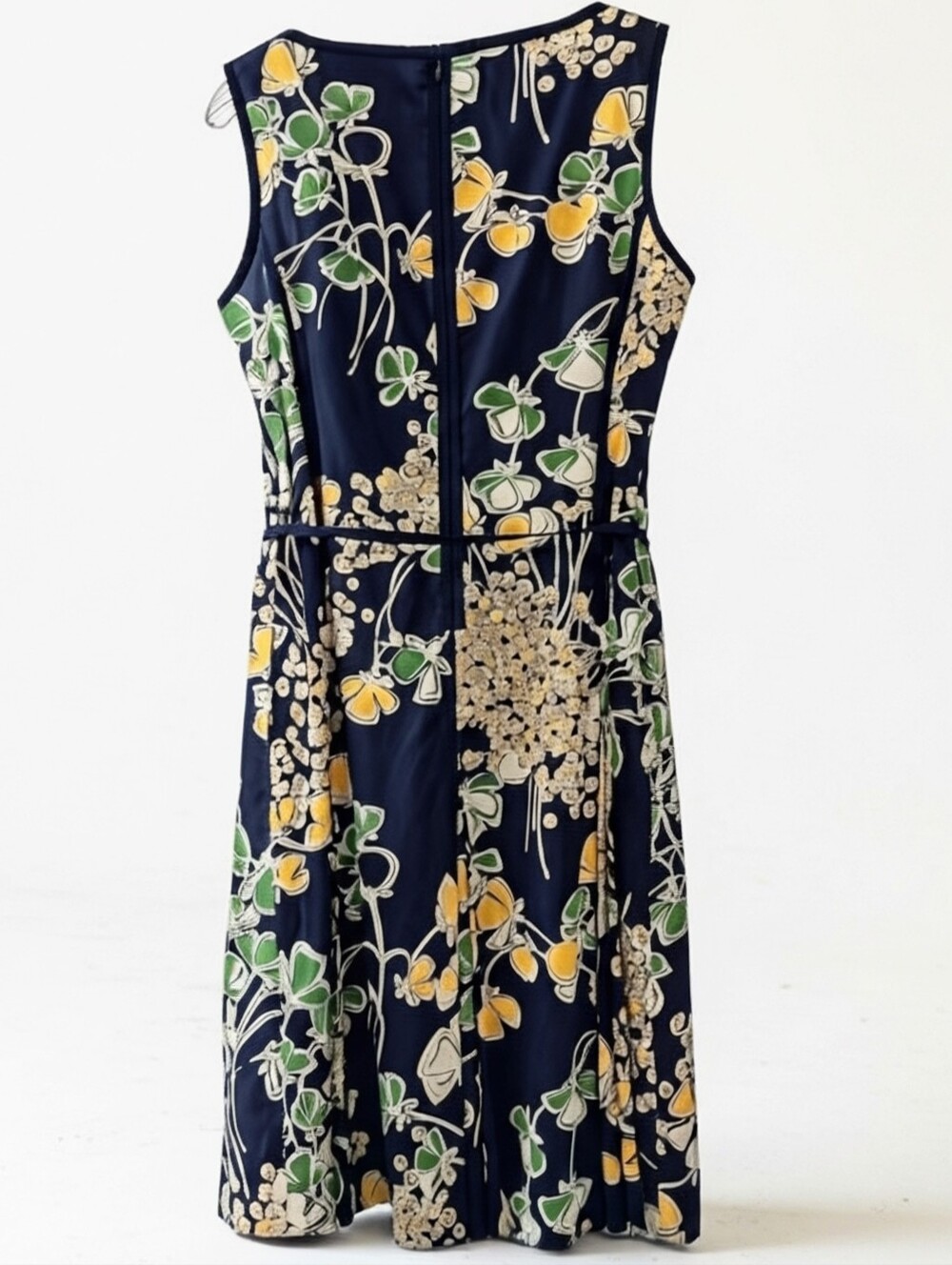 Talbots Navy Blue Sleeveless Floral Tailored Dress w/ Pleats 10 - Picture 2 of 4